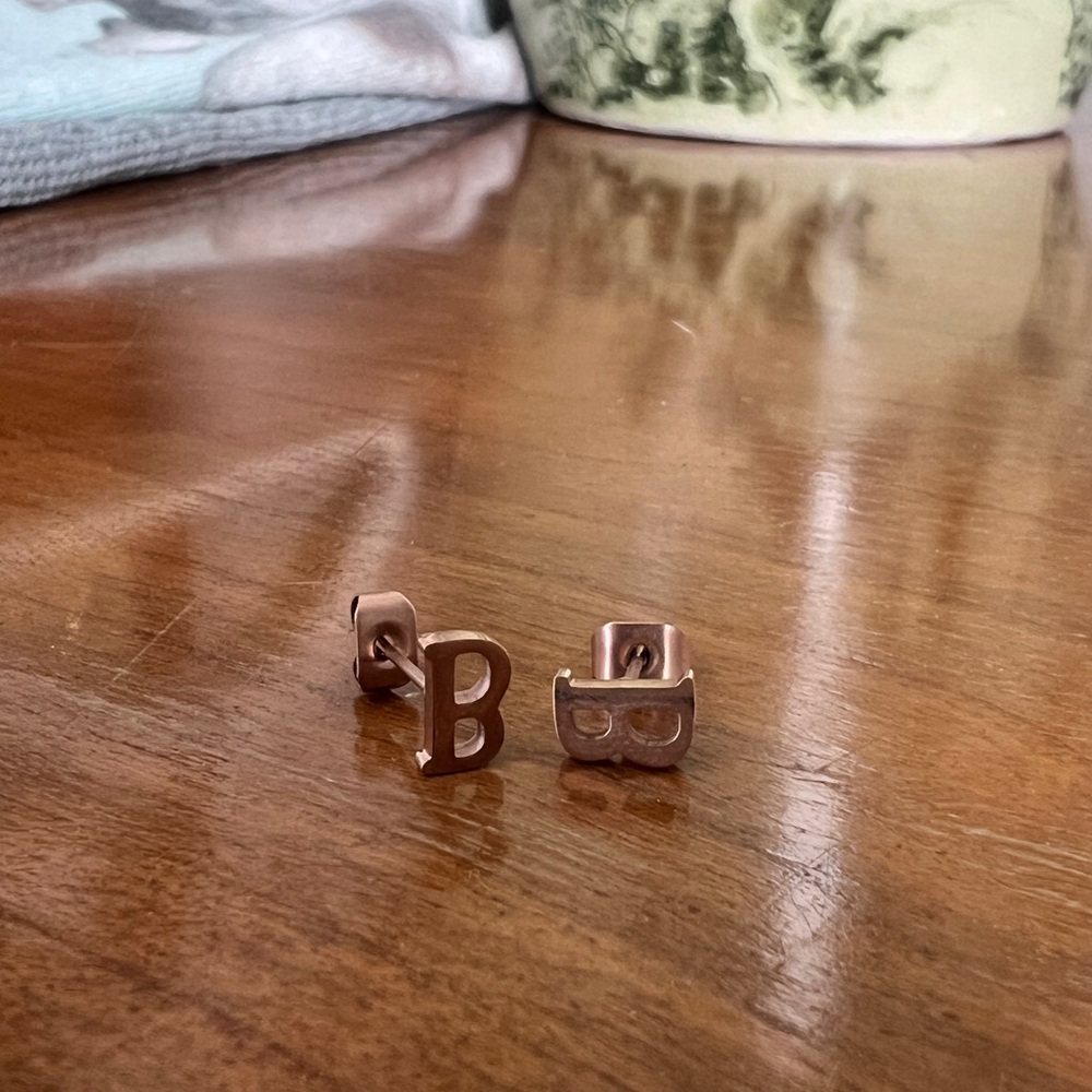 Rose Gold “B” Initial Stud Earrings | Dainty Minimalist Jewelry | OS
